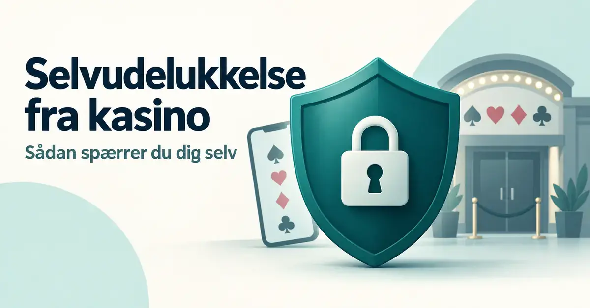 Et skjold med en hængelås foran et kasino og en mobiltelefon illustrerer selvudelukkelse fra fysiske kasinoer og onlinespil.